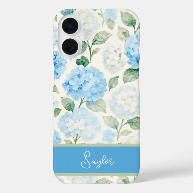 Blue Hydrangea Watercolor Name Case-Mate iPhone Case (Back)