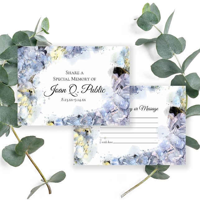 Blue Hydrangea Watercolor Share a Memory Funeral  Card (Creator Uploaded)