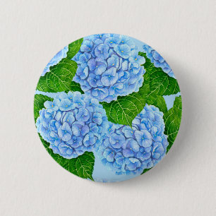 Blue hydrangea waterolor pattern 6 cm round badge