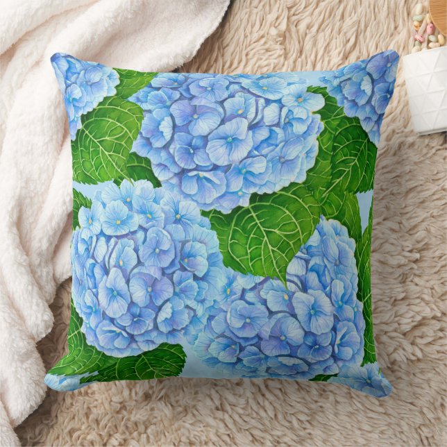 Blue hydrangea waterolor pattern cushion (Blanket)