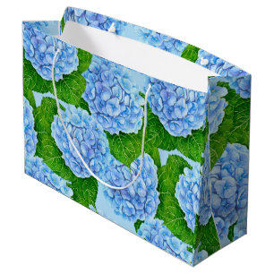 Blue hydrangea waterolor pattern large gift bag