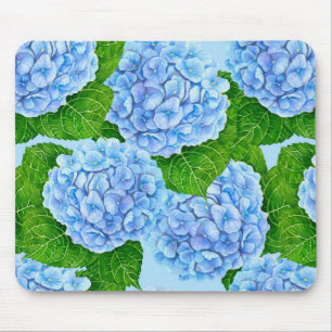 Blue hydrangea waterolor pattern mouse mat