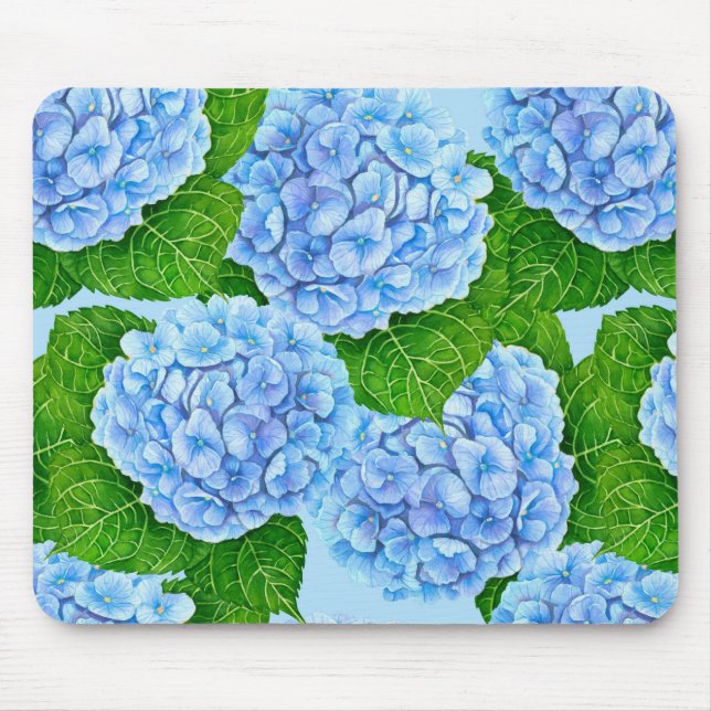 Blue hydrangea waterolor pattern mouse mat (Front)