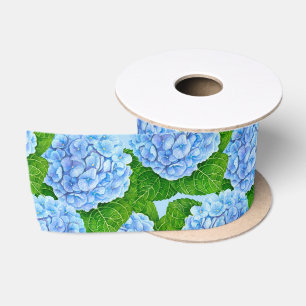 Blue hydrangea waterolor pattern satin ribbon