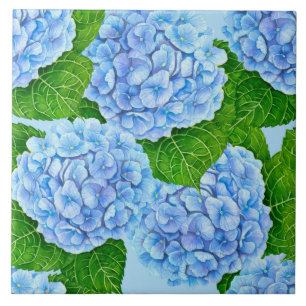 Blue hydrangea waterolor pattern tile