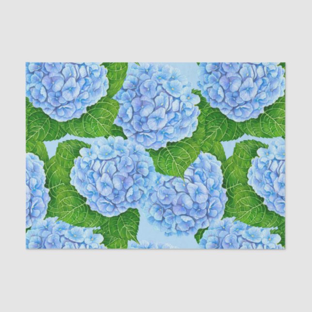 Blue hydrangea waterolor pattern tissue paper (Front)