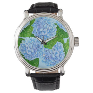 Blue hydrangea waterolor pattern watch