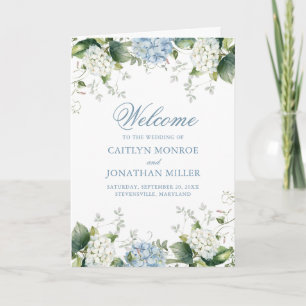 Blue Hydrangea Wedding Ceremony Folded Program Programme