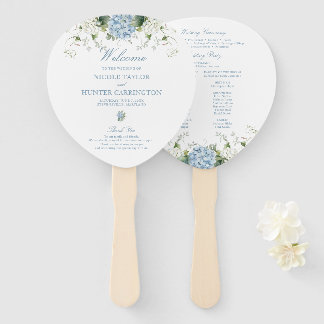 Blue Hydrangea Wedding Ceremony Program Hand Fan