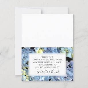 Blue Hydrangea Wedding Charity Favour Card