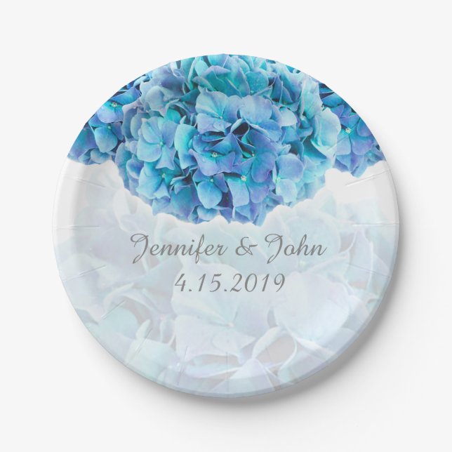 Blue Hydrangea Wedding Collection Paper Plate (Front)