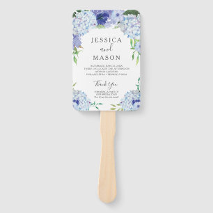 Blue Hydrangea Wedding Fan Program