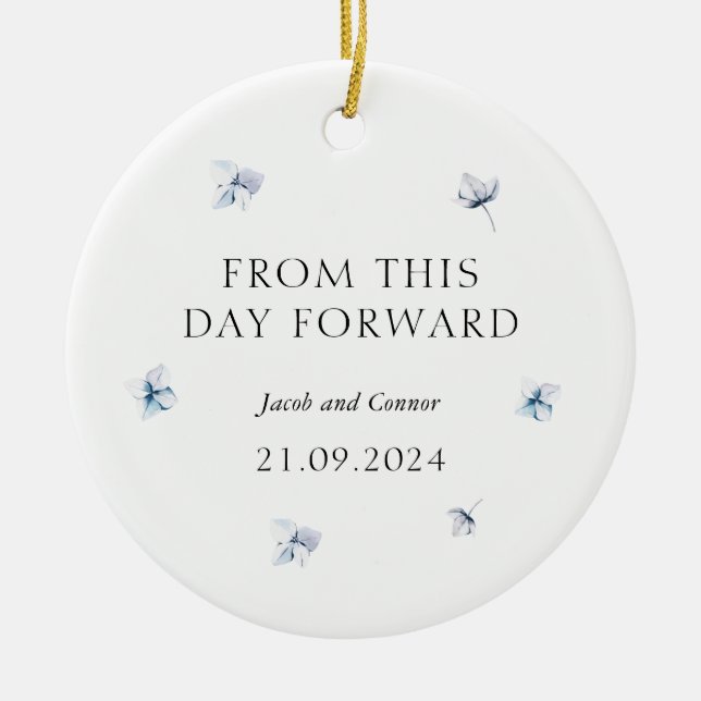 Blue Hydrangea Wedding Gift Christmas Ceramic Tree Decoration (Front)