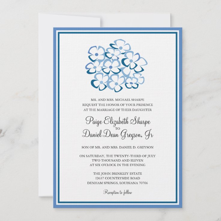 Blue Hydrangea Wedding Invitation Zazzle