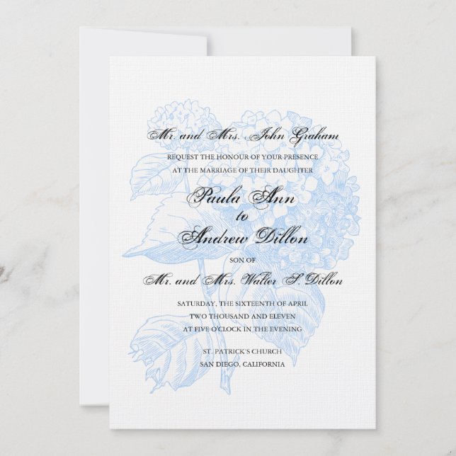 Blue Hydrangea Wedding Invitation (Front)