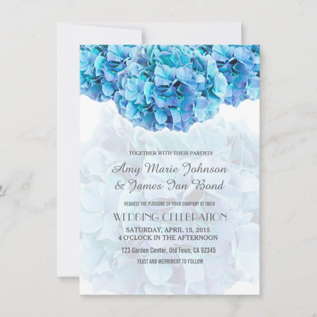 Blue hydrangea wedding invitations hydrangea3 (Front)