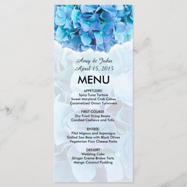 Blue hydrangea wedding menu (Front)