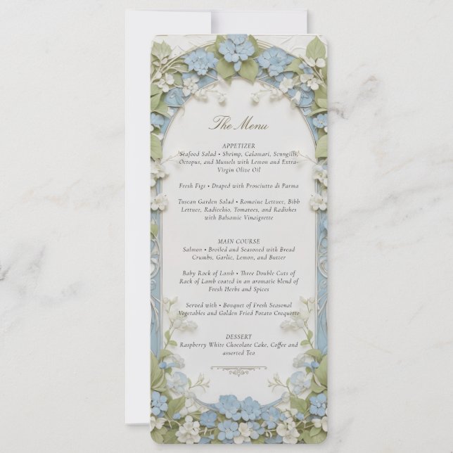 Blue Hydrangea Wedding Menu Card (Front)