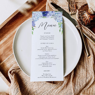 Blue Hydrangea Wedding or Bridal Shower Menu  Invitation