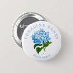 Blue Hydrangea Wedding Party Bridesmaid 6 Cm Round Badge<br><div class="desc">Help your wedding party get to know each other with these beautifully simple and fun wearable buttons featuring easy to customize,  elegant,  arched name text the title role they'll play on your wedding day. Chic text encircles an antique illustration of a French blue hydrangea flower in pretty,  grandmillennial style.</div>