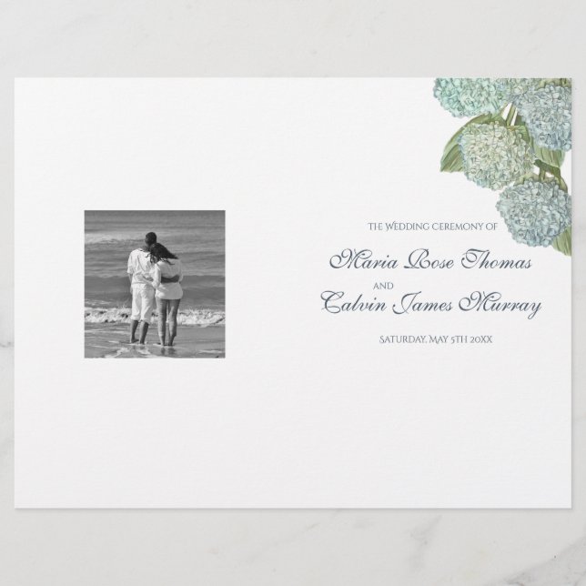 Blue Hydrangea Wedding Program (Front)