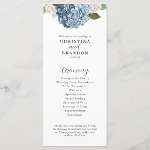 Blue Hydrangea Wedding Program Menu