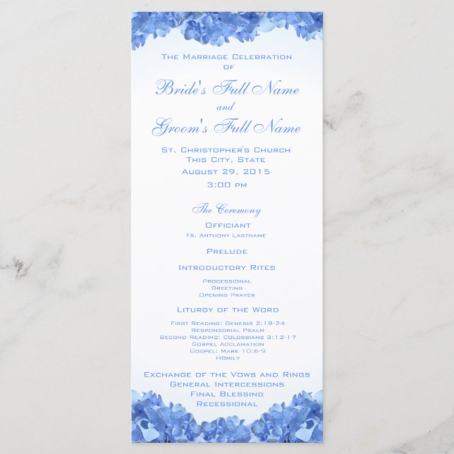 Blue Hydrangea Wedding Program Programme (Front)