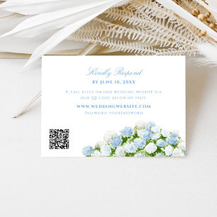 Blue Hydrangea Wedding QR Code RSVP Enclosure Card
