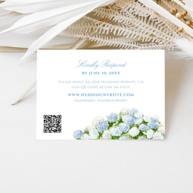 Blue Hydrangea Wedding QR Code RSVP Enclosure Card (Creator Uploaded)
