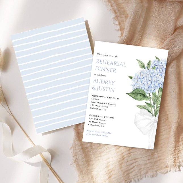 Blue Hydrangea Wedding Rehearsal Dinner Small Invitation (Creator Uploaded)