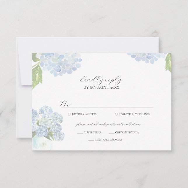 Blue Hydrangea Wedding Response Card (Front)