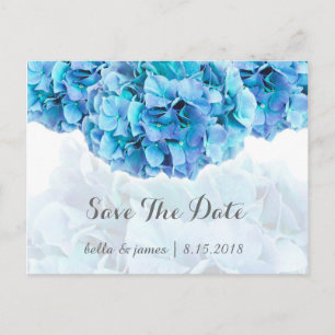 Blue hydrangea wedding save the date postcard