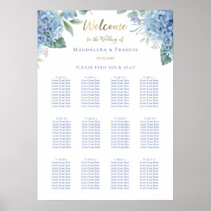 blue hydrangea wedding seating chart