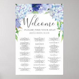 Blue Hydrangea Wedding Seating Chart Sign