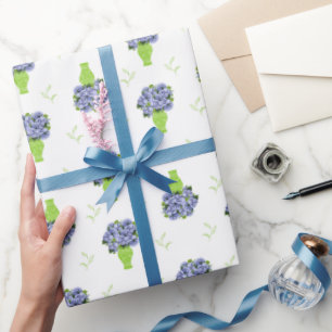  Blue Hydrangea Wedding Shower Coastal Pattern Wrapping Paper
