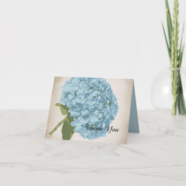 Blue Hydrangea Wedding Thank You Card (Front)