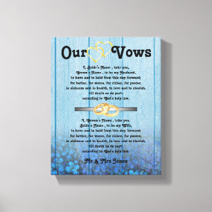 Blue Hydrangea Wedding Vows on Canvas