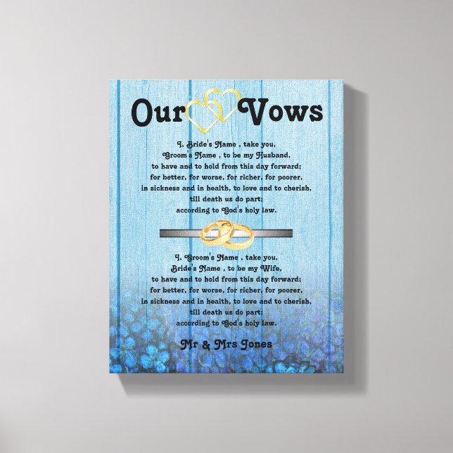 Blue Hydrangea Wedding Vows on Canvas Print (Front)