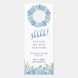 Blue Hydrangea Wedding Welcome Do Not Disturb Door Hanger
