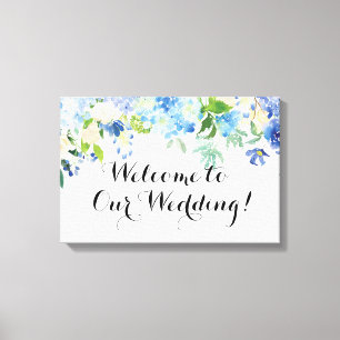 Blue Hydrangea Welcome to Our Wedding Canvas Sign