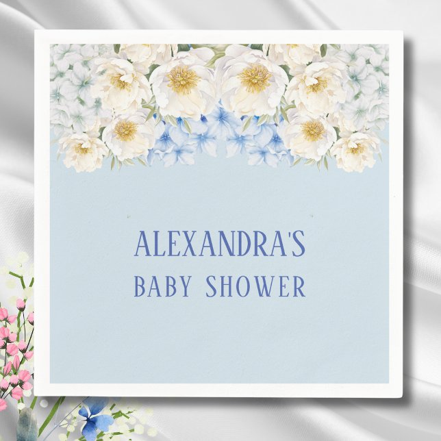 Blue Hydrangea White Floral Garden Baby Shower Napkin (Creator Uploaded)
