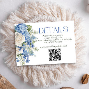 Blue Hydrangea White Floral Wedding QR Code Site Enclosure Card