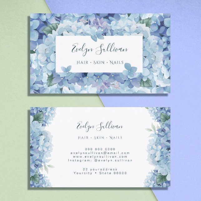 Blue hydrangea white label business card (Creator Uploaded)