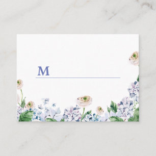 Blue Hydrangea White Rose 100th Birthday Place Card