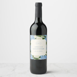 Blue Hydrangea White Rose Classic Wedding Wine Label