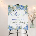 Blue Hydrangea White Roses Floral Script Welcome