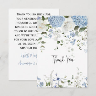 Blue Hydrangea White Roses Wedding Thank You Card
