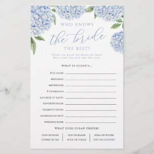 Blue Hydrangea Who Knows The Bride Paper Game Card