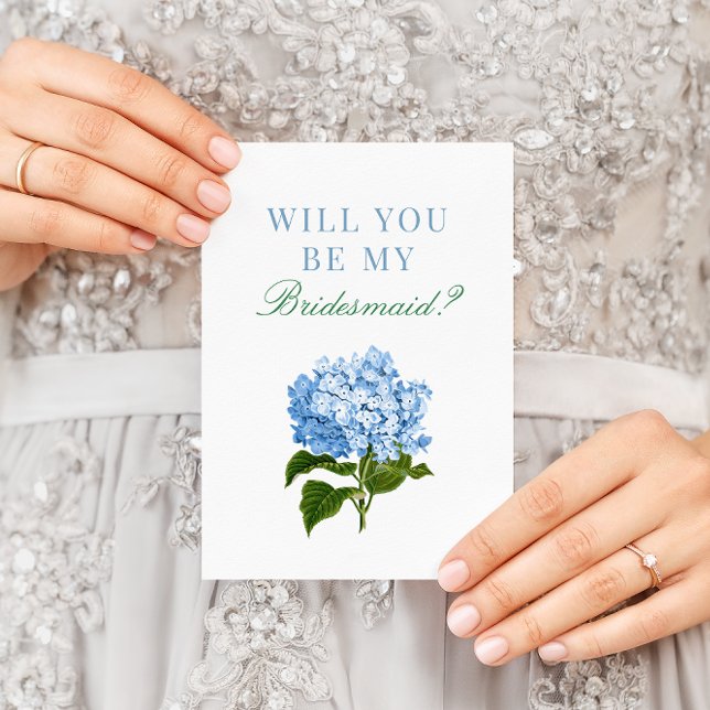 Blue Hydrangea Will You Be My Bridesmaid Card (Creator Uploaded)