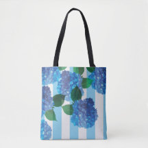 Blue Hydrangea with Stripes Tote